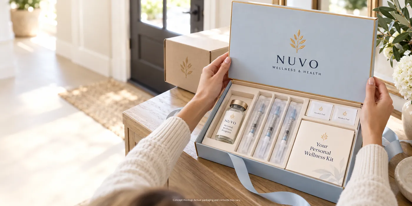 Opening a Nuvo wellness kit delivered at home